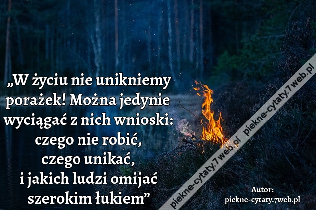 „W życiu nie unikniemy porażek! Można jedynie wyciągać z nich wnioski: czego nie robić, czego unikać, i jakich ludzi omijać szerokim łukiem”i