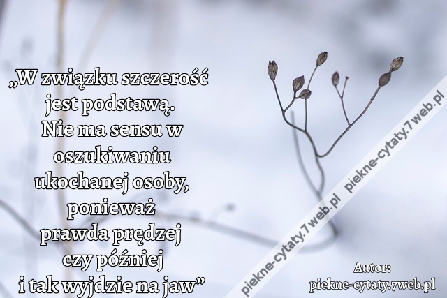 „W związku szczerość jest podstawą. Nie ma sensu w oszukiwaniu ukochanej osoby, ponieważ prawda prędzej czy później i tak wyjdzie na jaw”