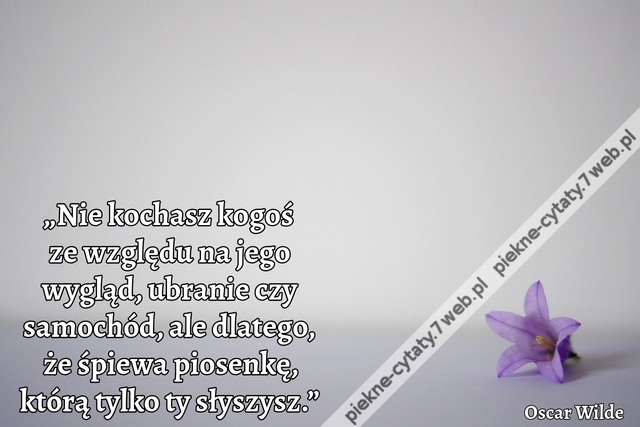 „Nie kochasz kogoś ze względu na jego wygląd, ubranie czy samochód, ale dlatego, że śpiewa piosenkę, którą tylko ty słyszysz.”